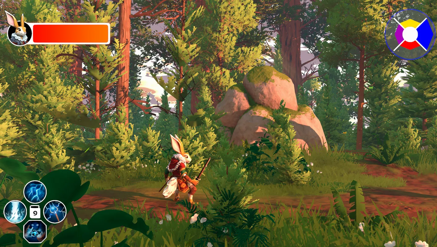 Lepusona gameplay screenshot showing Tirsil in a forest area